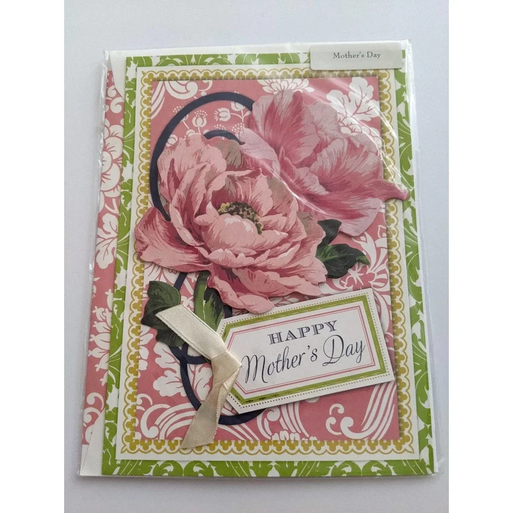 Anna Griffin Happy Mother's Day 3D Blush Pink Flower Rose Tag Greeting Card